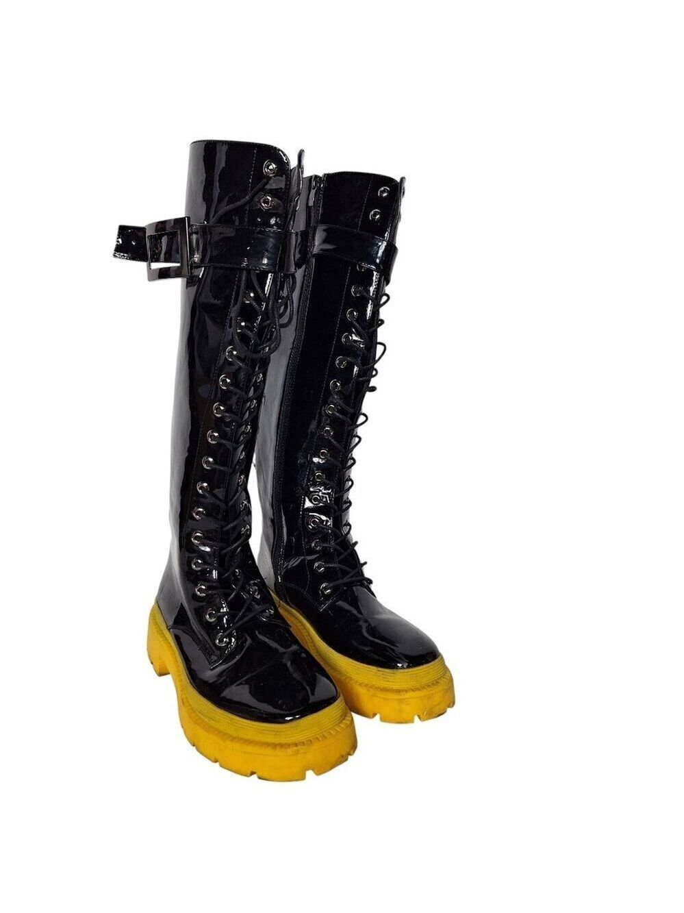 Ocho Toros Black Patent Leather Platform Lace Up Boots Gothic 7.5M